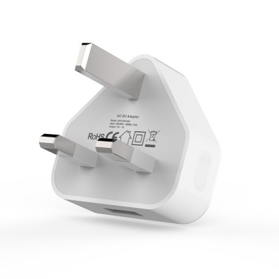 UK 5V1A Portable Pure Copper Nickel Plated Pins USB Wall Charger AC DC Power Adapter Socket Outlet Plug-In White Color